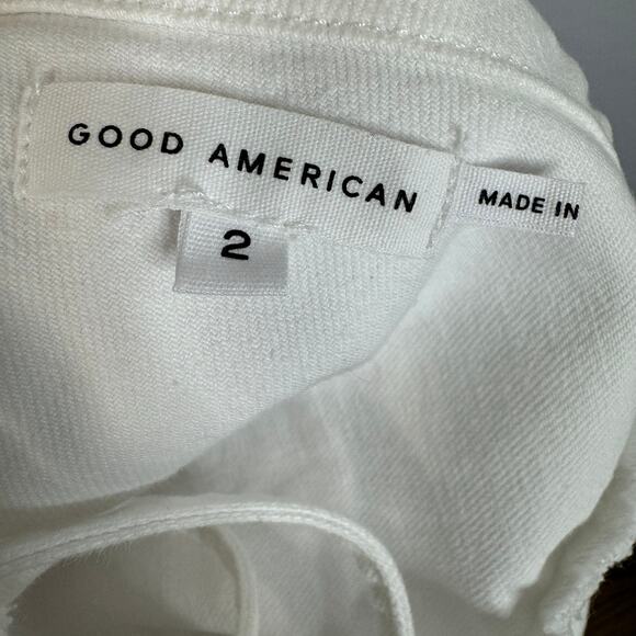 Good American Vacay Denim Jumpsuit Wide Leg Lace up BackTie Back White Sz 2 - Picture 10 of 12